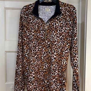 Chic Lilly Pulitzer XL Leopard Print Zip-Up Top